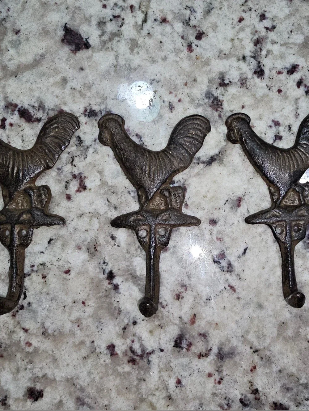 Set Of 4 Cast Iron Rooster Wall Hooks - Unpainted